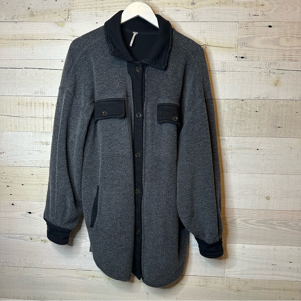 Free People Ruby Jacket Shacket Washed Black Oversized Medium - Picture 4 of 12